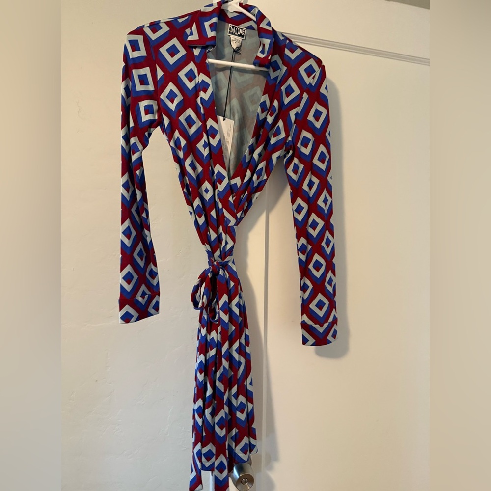 Diane Von Furstenberg Red and Blue Diamond Wrap Dress